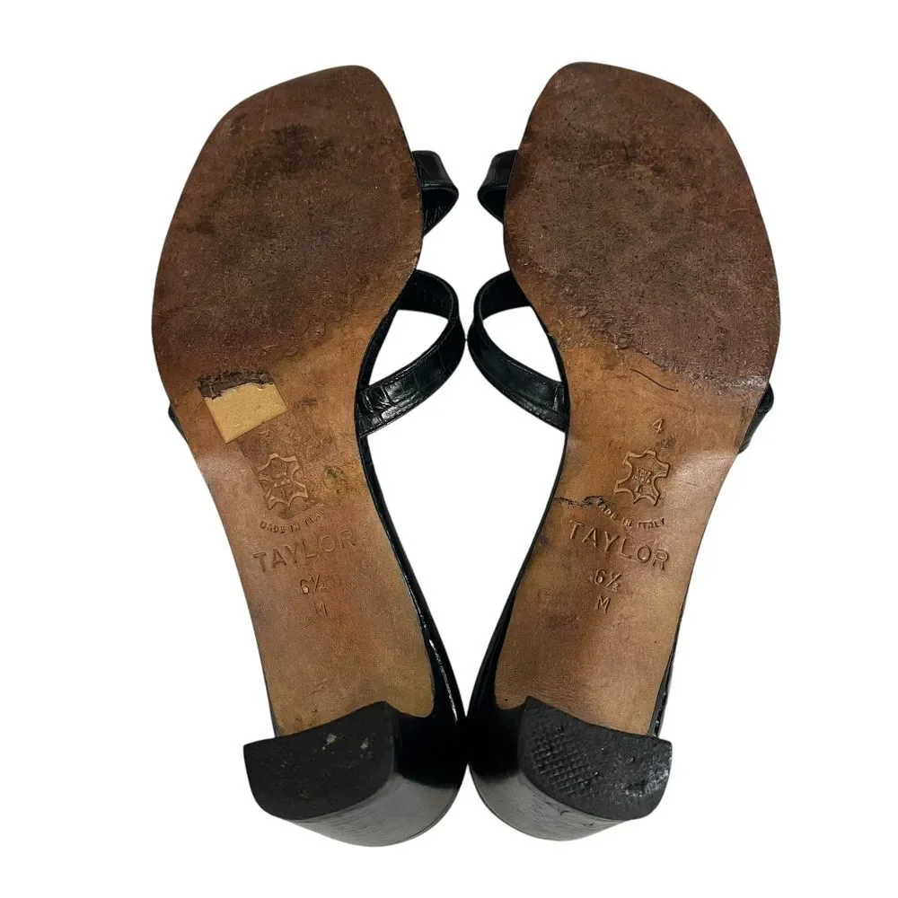 Brighton Taylor Silver Embalishmente Stap Black Leather Sandals Womens Size 6.5M